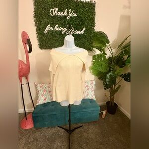 Eloquii Off-the-Shoulder Ribbed Sweater in Cream